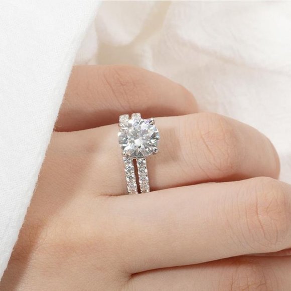 Certified 4.14ct. t.w. Diamond Moissanite Wedding Ring Set  NEW - Picture 3 of 13